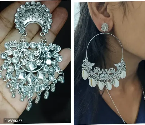 Stylish Silver Alloy Earrings For Women Combo Of 2