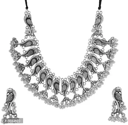 Elegant Oxidised Silver Jewellery Set For Women and Girls-thumb0