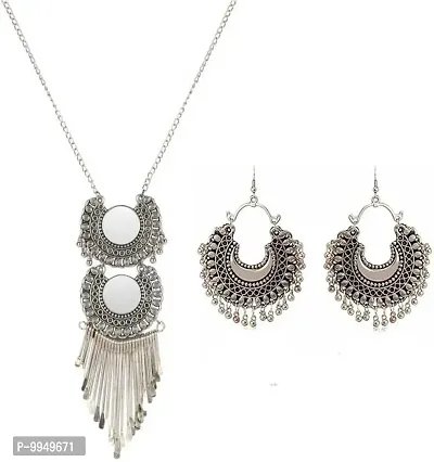 Elegant Oxidised Silver Jewellery Set For Women and Girls-thumb0