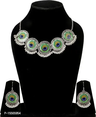 Trendy Women Oxidised Silver Sterling Silver Multicolor, Green Jewellery Set (Pack of 1)