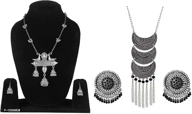 Trendy Women Oxidised Silver, Alloy Sterling Silver Silver, Black Jewellery Set (Pack of 2)