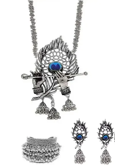 Fancy Oxidized Silver Plated Alloy Necklace Set Combo