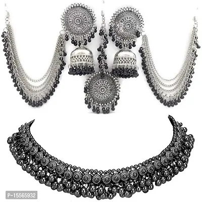 Trendy Women Metal Sterling Silver Black, Silver Jewellery Set (Pack of 1)-thumb0