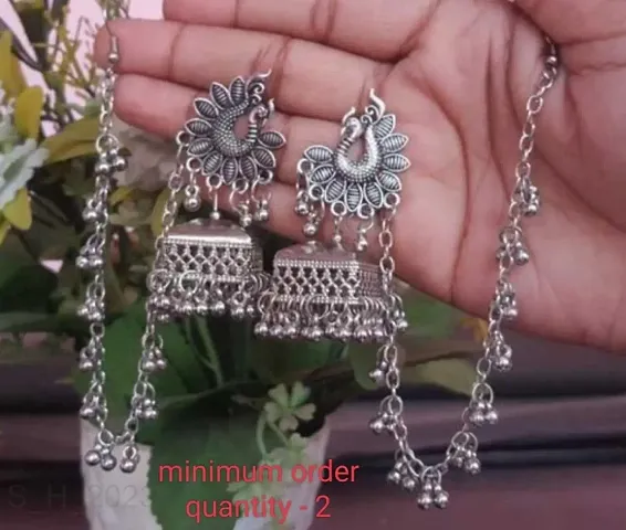 Bahubali Style Oxidised Silver Jhumkas