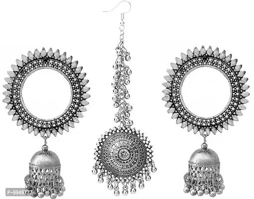 Elegant Oxidised Silver Jewellery Set For Women and Girls-thumb0