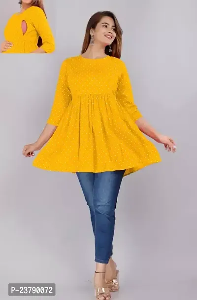 Elegant Yellow Cotton Printed Top For Women-thumb0