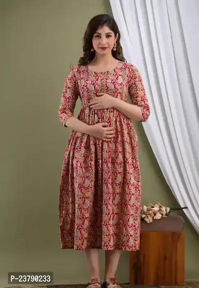 Trendy Multicoloured Printed Rayon Maternity Gown For Women-thumb0