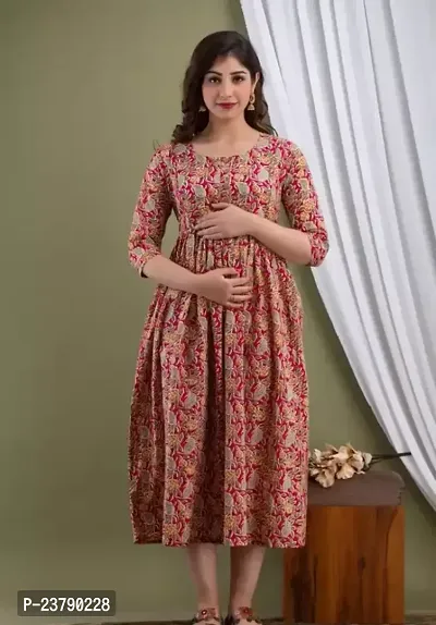 Trendy Multicoloured Printed Rayon Maternity Gown For Women