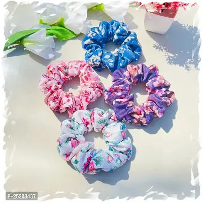 Luxury Velvet Printed Scrunchies for Women and Girls, Hair Ties, Hair Band, Ponytail Holder, Set of 4, Printed Combo (Combo-5)-thumb0
