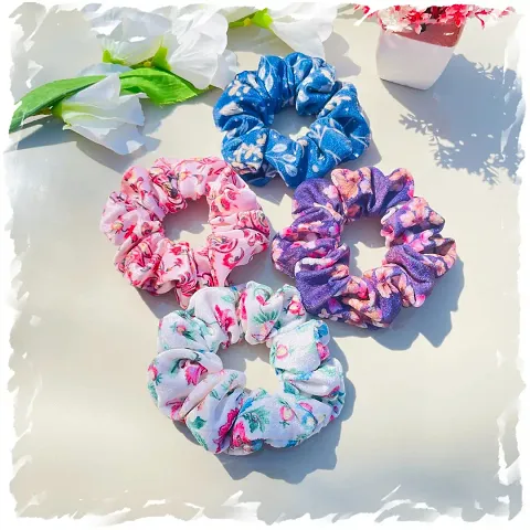 Luxury Velvet Printed Scrunchies for Women and Girls, Hair Ties, Hair Band, Ponytail Holder, Set of 4, Printed Combo