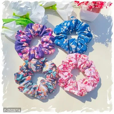 Luxury Velvet Printed Scrunchies for Women and Girls, Hair Ties, Hair Band, Ponytail Holder, Set of 4, Printed Combo (Combo-2)-thumb0