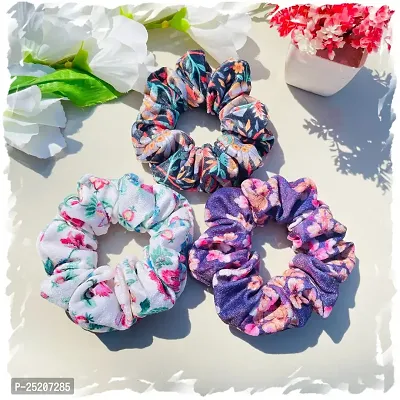 Luxury Velvet Printed Scrunchies for Women and Girls, Hair Ties, Hair Band, Ponytail Holder, Set of 3, Printed Combo (Combo-4)
