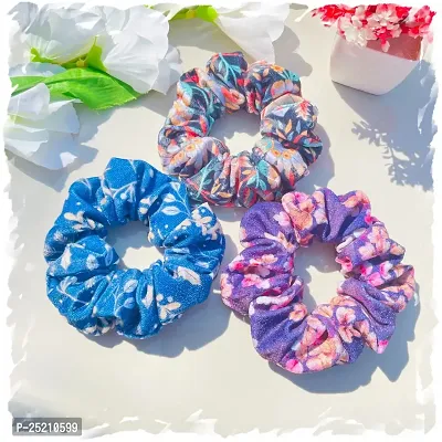 Luxury Velvet Printed Scrunchies for Women and Girls, Hair Ties, Hair Band, Ponytail Holder, Set of 3, Printed Combo (Combo-3)