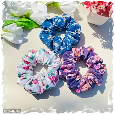 Luxury Velvet Printed Scrunchies for Women and Girls, Hair Ties, Hair Band, Ponytail Holder, Set of 3, Printed Combo (Combo-5)-thumb0