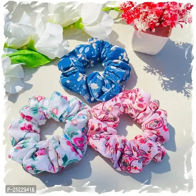 Luxury Velvet Printed Scrunchies for Women and Girls, Hair Ties, Hair Band, Ponytail Holder, Set of 3, Printed Combo (Combo-7)