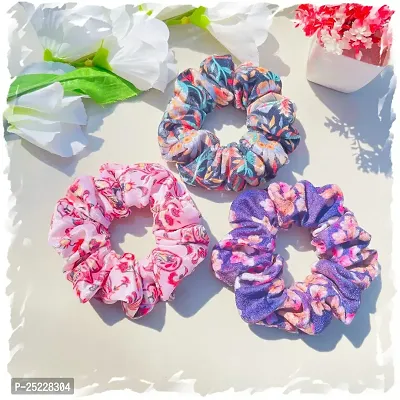 Luxury Velvet Printed Scrunchies for Women and Girls, Hair Ties, Hair Band, Ponytail Holder, Set of 3, Printed Combo (Combo-2)