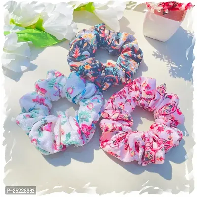 Luxury Velvet Printed Scrunchies for Women and Girls, Hair Ties, Hair Band, Ponytail Holder, Set of 3, Printed Combo (Combo-8)