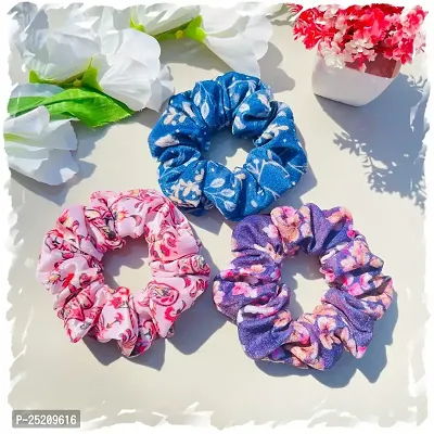 Luxury Velvet Printed Scrunchies for Women and Girls, Hair Ties, Hair Band, Ponytail Holder, Set of 3, Printed Combo (Combo-1)