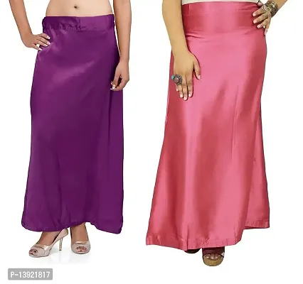 Buy Guddan Wine Gajri Pink Satin Petticoat Combo (Free Size