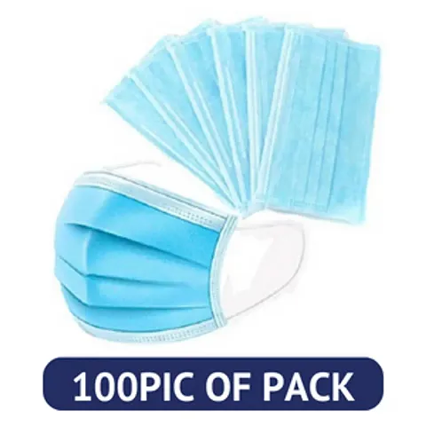 Non Woven fabric Surgical Mask 3 Layer With Nose Clip100 Disposable Face Mask Pack Of 100 Pcs 3Ply Surgery Mask UseThrow Mask Sargical Disposable Mask.For Face With Nose Pin,Unisex,Blue