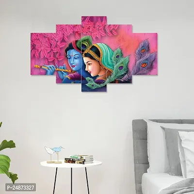 Bharat Global Craft Set Of Five Radhe Krishna  Painting Paintings for Living Room, 3D Scenery for Home Decor (K517X30) Inch.-thumb2