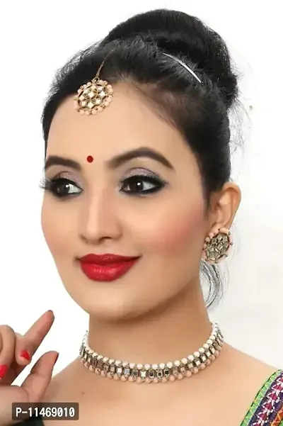 Traditional Choker with Earrings and Maangtikka Jewellery Set for Girls Womens