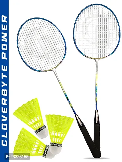 Best Quality Power Blue Steel Lightweight Badminton Racquet 1 Pair With 3 Pc Shuttlecocks Badminton Kit