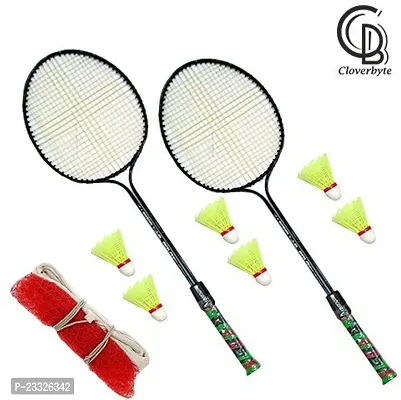 Best Quality Badminton Set Of 2 Piece Double Rod Badminton Racquet With 6 Piece Nylon Shuttle And 1 Piece Of Badminton Net Badminton Kit-thumb0