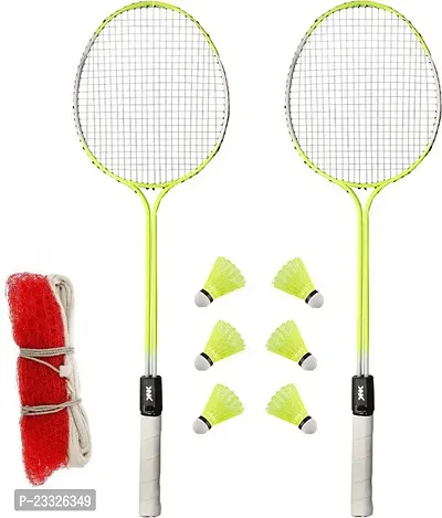 Best Quality Florescent Double Shaft Badminton Set Of 2 Piece Badminton Racquet With 6 Piece Plastic Shuttle And Badminton Net Badminton Kit