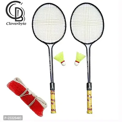 Best Quality Badminton Set Of 2 Piece Double Rod Badminton Racquet With 2 Piece Nylon Shuttle And 1 Piece Of Badminton Net Badminton Kit Badminton Kit-thumb0