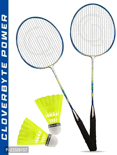 Best Quality Power Blue Steel Lightweight Badminton Racquet 1 Pair With 2 Pc Shuttlecocks Badminton Kit