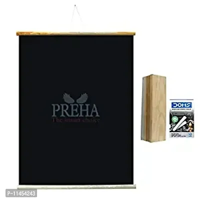 Preha The Smart Choice 1.5X2 Feets (18x24 Inchs) Wall Hanging Non-Magnetic Black Roll Up Board with 1 Wooden Duster  10 Chalk Combo-thumb0