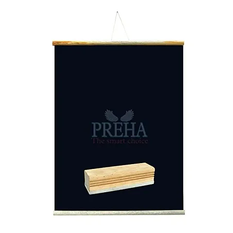 Preha The Smart Choice 1.75X2.5 Feets (20x30 Inchs) Wall Hanging Non-Magnetic Black Roll Up Board with 1 Wooden Duster Combo