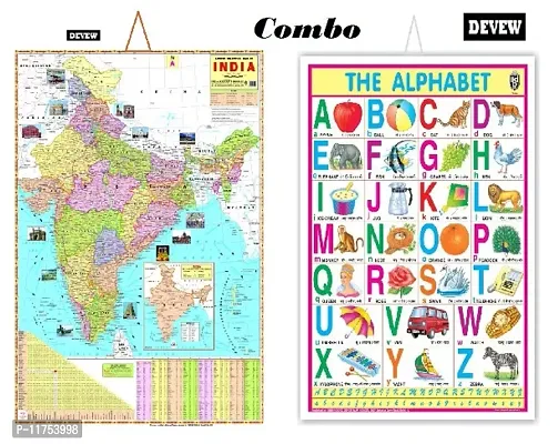Devew Learning Educational Charts for Kids | India Map and English Alphabet Chart For Kids | Photographic Paper (Rolled)