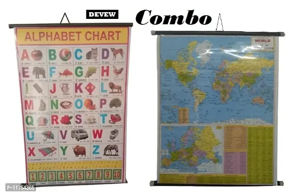Devew Learning Educational Charts for Kids | World Map and English Alphabet Chart For Kids | Photographic Paper (Rolled)