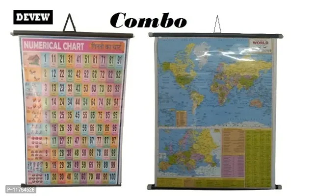 Devew Learning Educational Charts for Kids | World Map and Numerical Chart For Kids | Photographic Paper (Rolled)