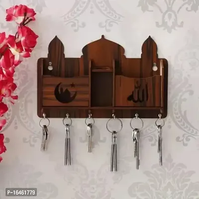 Beautiful Wooden Allah Taj Key Holder For Home Wall Decorationnbsp;nbsp;Brown