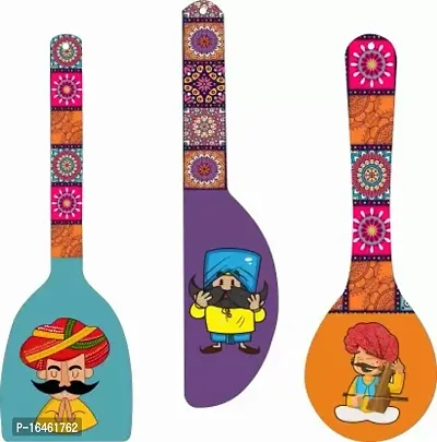 Indian Culture Decorative Wooden Wall Hanging Spoon For Home Decor Pack Of 3nbsp;nbsp;Multicolor