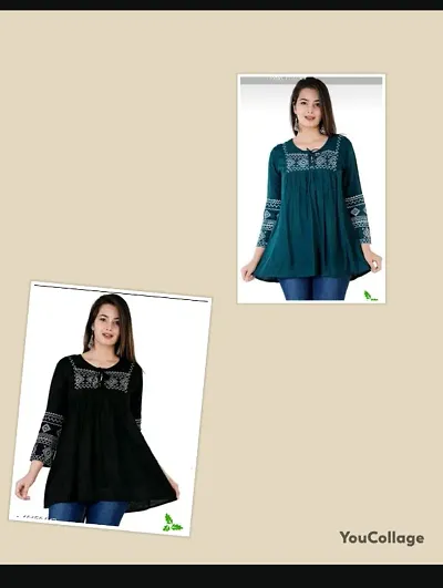 Stylish Rayon Round Neck 3/4 Sleeves Top For Women