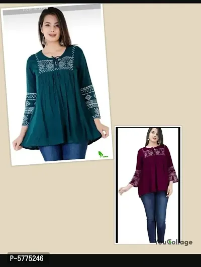 Stylish Rayon Round Neck 3/4 Sleeves Top For Women-thumb0