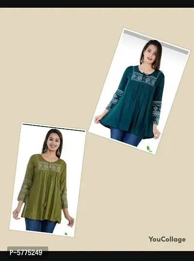 Stylish Rayon Round Neck 3/4 Sleeves Top For Women