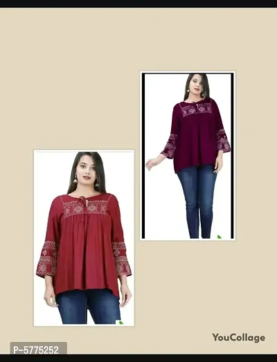 Stylish Rayon Round Neck 3/4 Sleeves Top For Women-thumb0
