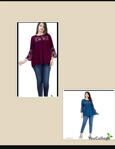 Stylish Rayon Round Neck 3/4 Sleeves Top For Women