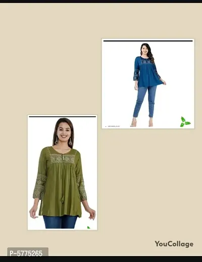 Stylish Rayon Round Neck 3/4 Sleeves Top For Women