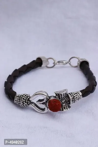 Trendy Stylish Leather Rudraksha Men's Bracelet-thumb0