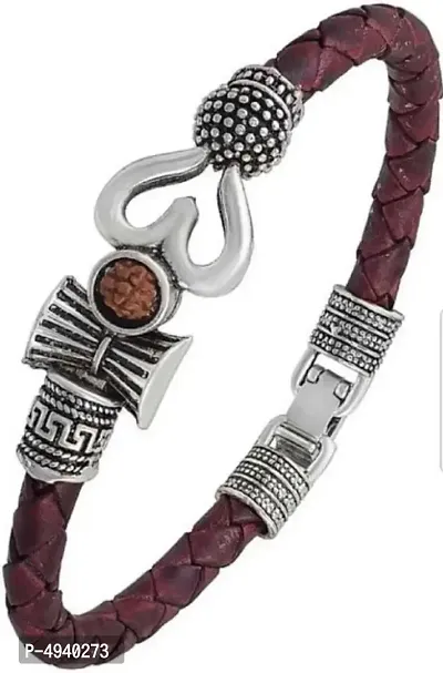 Trendy Stylish Leather Rudraksha Men's Bracelet-thumb0