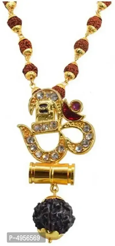 Trendy Stylish Gold Plated Rudraksha Men's Chain-thumb0