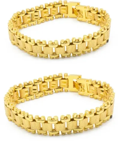 Stylish Brass Golden Bracelets For Men (Pack Of 2)