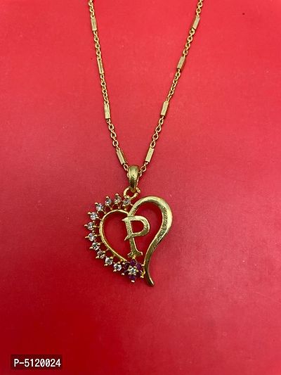 Excellent Finished Valentine's Pink Flower Heart Initial "P" Letter Gold-plated Latest Style Design New Model  Cubic Zirconia Alloy Pendant And Mangalsutras