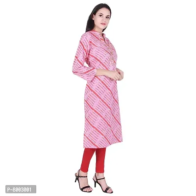 Faunashaw Women Cotton Straight Leheriya Print Kurti (FSK710 Pink Lahariya-M-thumb3